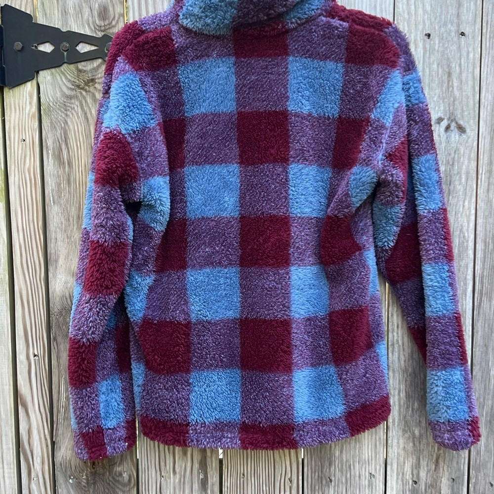 Eddie Bauer Purple Burgundy Plaid Teddy Fleece Jacket size Med - Picture 11 of 12